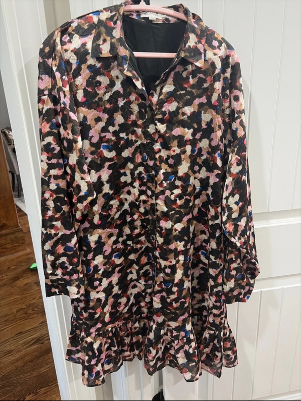 Molly Bracken Black Floral Print Ruffle-Hem Long Sleeve Dress
